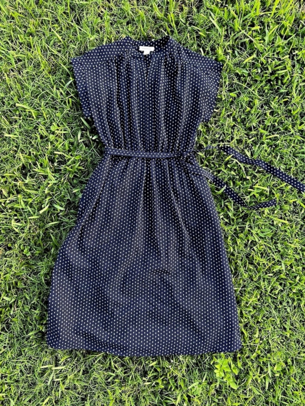 Monteau Polka Dot Tie Waist Midi Dress Blue And White XL